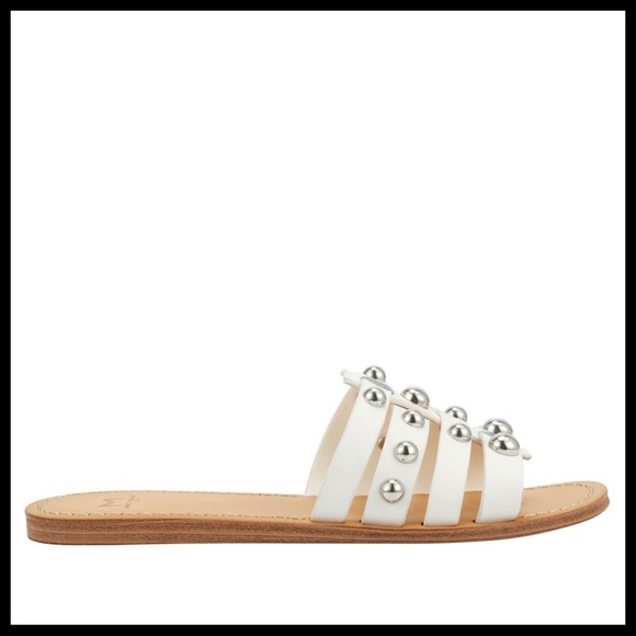 WHITE LEATHER SLIDES SLIP ON FLATS SANDALS A2C - Picture 8 of 12